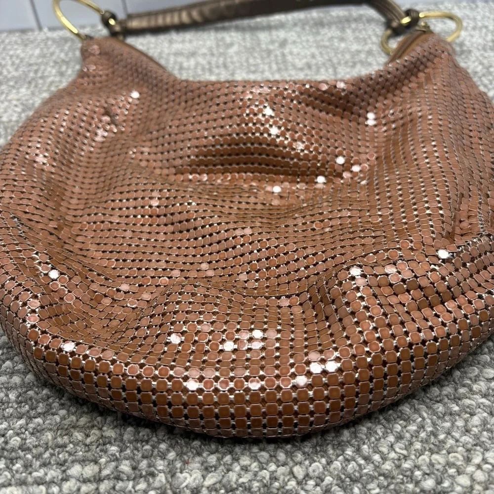 Brown Castle Core Chain Mesh Handbag Purse Zipper Top Hoop Handle Holder Cool H3